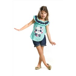 Denokids Fırfır Denim Şort Takım CFF-19Y1-213