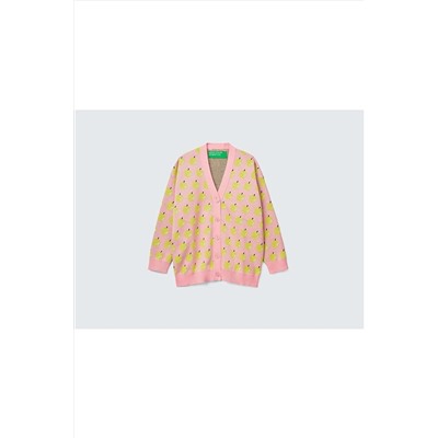United Colors of Benetton Kadın Mix Meyve Desenli V Yaka Koton Hırka 123P1094E601S-911