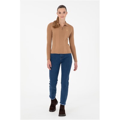 Kadın Mavi Slim Flare Cropped Fit Jean Pantolon