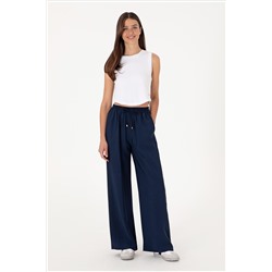 Kadın Lacivert Loose Relax Fit Kanvas Pantolon
