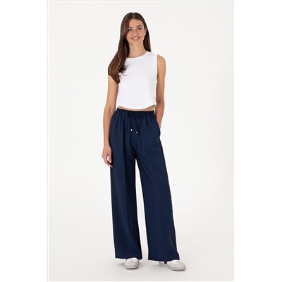 Kadın Lacivert Loose Relax Fit Kanvas Pantolon