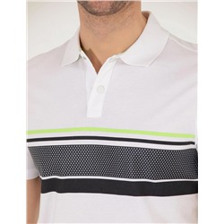 Beyaz Slim Fit Göğüs Baskılı Polo Yaka Tişört