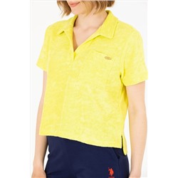 Kadın Neon Sarı Polo Yaka Crop Tişört