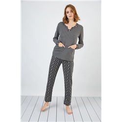 Sevim 13174 Kadın V Yaka Cepli Jakar Pijama Takım