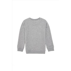 Erkek Çocuk Gri Melanj Basic Bisiklet Yaka Sweatshirt