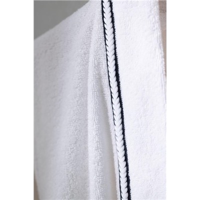 Rouen %100 Pamuk Unisex Bornoz - Beyaz/Lacivert - Lüks Koleksiyon