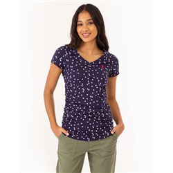 STAR PRINT RUCHED SIDE V-NECK T-SHIRT