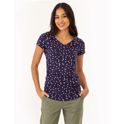 STAR PRINT RUCHED SIDE V-NECK T-SHIRT