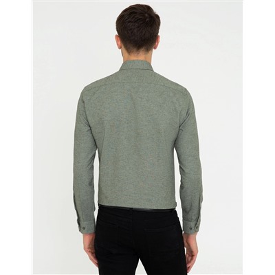 Yeşil Slim Fit Uzun Kollu Gömlek