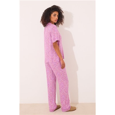 Pijama largo camisero viscosa estampado boho