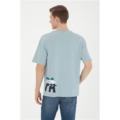 Erkek Comfort Fit Bisiklet Yaka Su Yeşili Tişört