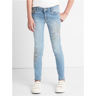 Super Skinny Jeans with Gem-Burst Detailing in High Stretch