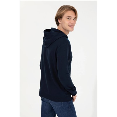 Erkek Lacivert Kapüşonlu Basic Sweatshirt