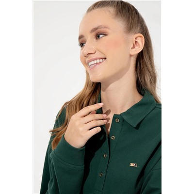 Kadın Yeşil Polo Yaka Sweatshirt
