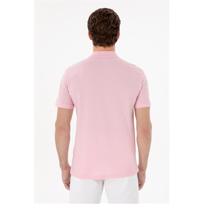Erkek Slim Fit Polo Yaka Açık Pembe Basic Tişört