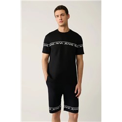 Avva, Erkek Siyah Baskılı Bisiklet Yaka Soft Touch T-shirt A41y1329
