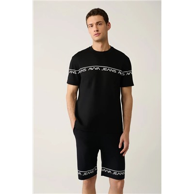 Avva, Erkek Siyah Baskılı Bisiklet Yaka Soft Touch T-shirt A41y1329