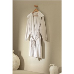 Rayana %100 Pamuk Kapüşonlu Unisex Bornoz - Bej