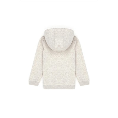 Çocuk Bej Melanj Basic Kapüşonlu Sweatshirt
