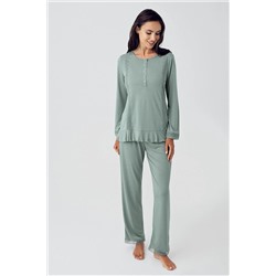 Artış Düğmeli Uzun Kollu Esnek Viskon Pijama Takımı 15216