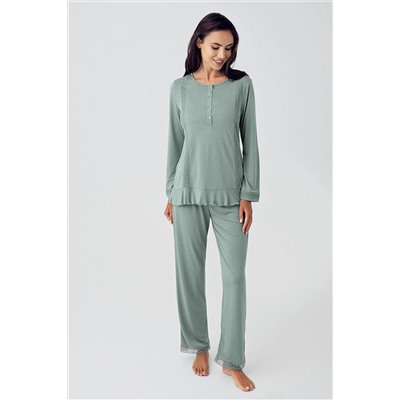 Artış Düğmeli Uzun Kollu Esnek Viskon Pijama Takımı 15216