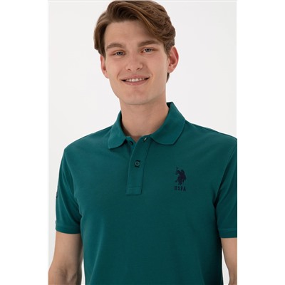 Erkek Slim Fit Polo Yaka Koyu Yeşil Basic Tişört