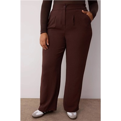 Kahverengi Lastikli Yüksek Bel Pileli Wide Leg Dokuma Pantolon TBBSS22PL0448
