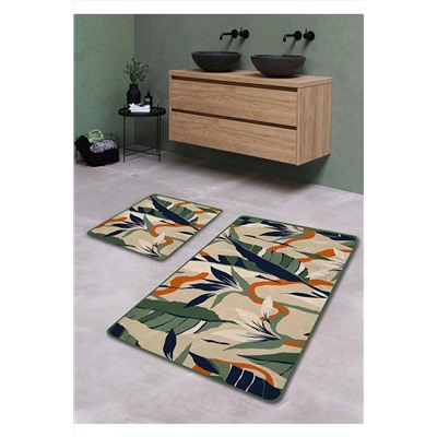 Pilloveland Kaymaz Taban Yıkanabilir 2’li Banyo Paspası - Blossom Desenli 60*100 Cm - 50*60 Cm BM0164