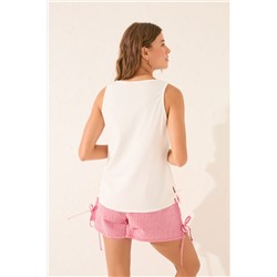 Camiseta tirantes 100% algodón blanco bordado