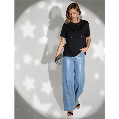 Нарядная футболка с принтом стразами из премиального хлопка с эластаном