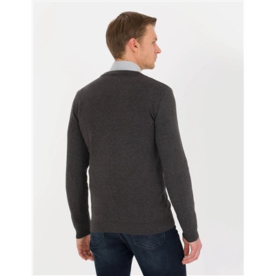 Gri Melanj Slim Fit Basic Triko Hırka