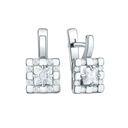 Серьги из серебра с фианитами родированные Пдс-059р
