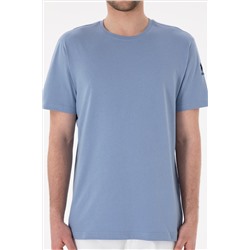 Erkek Regular Fit Bisiklet Yaka Mavi Basic Tişört