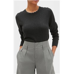Washable Forever Scallop Crew-Neck Sweater