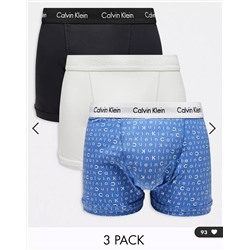 Calvin Klein Plus 3-pack trunks in printed blue, navy and gray