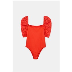 Body manga bordado suizo