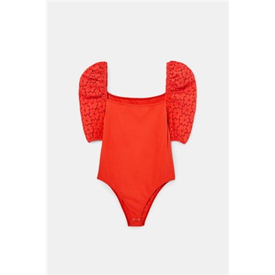 Body manga bordado suizo