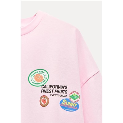 STICKERS PRINT T-SHIRT WITH SLOGAN