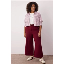 Özel Koleksiyon Bordo Wide Leg Premium Kemerli Büyük Beden Pantolon TBBAW26AR00001
