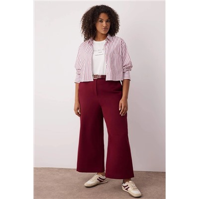 Özel Koleksiyon Bordo Wide Leg Premium Kemerli Büyük Beden Pantolon TBBAW26AR00001