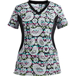 White Cross Scrubs Tweet Hearts Print Top