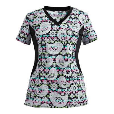 White Cross Scrubs Tweet Hearts Print Top