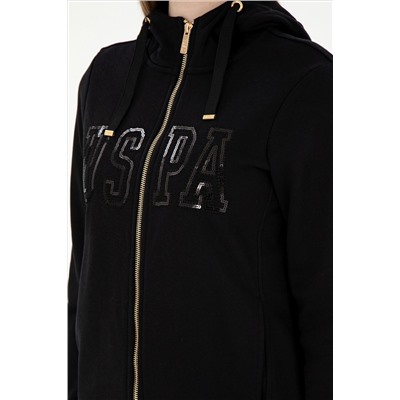 Kadın Siyah Kapüşonlu Fermuarlı Sweatshirt
