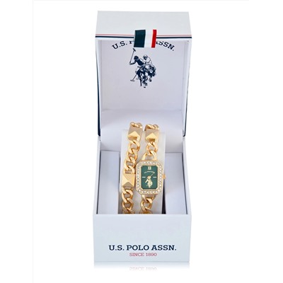 LADIES GOLD AND GREEN BRACELET WATCH