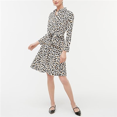 Leopard tie-waist shirtdress in cotton poplin Item AK928