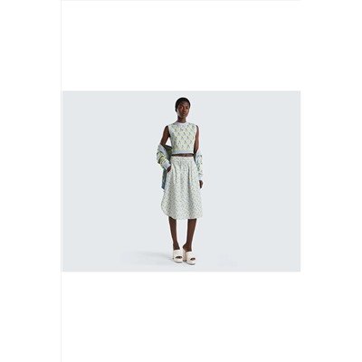 United Colors of Benetton Kadın Yüz Baskılı Meyve Desenli Koton Crop Kazak 123P1094E105E-902