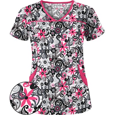 UA Floral A Gogo White Scrub Top