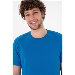 Erkek Regular Fit Bisiklet Yaka Kobalt Mavi Basic Tişört