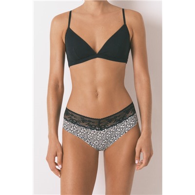 Braga ancha algodón estampada encaje negro