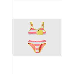 United Colors of Benetton Kız Çocuk Mix Meyve Desenli Çizgili Bikini Takımı Zürafa Desenli 623P3L430K016